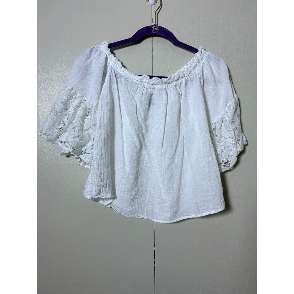 Blanc du Nil White Cotton Gauze Off Shoulder‎ Lace Sleeve Boho Blouse TU Coastal